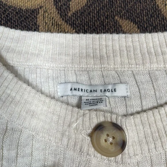 American Eagle Cropped Henley Pullover Sweater Oatmeal Womens Size XL New W Tags - Picture 3 of 8